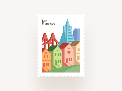 From SF with Love 2d 3d architecture bridge builings city hill house illustration san francisco skyscraper stamp town