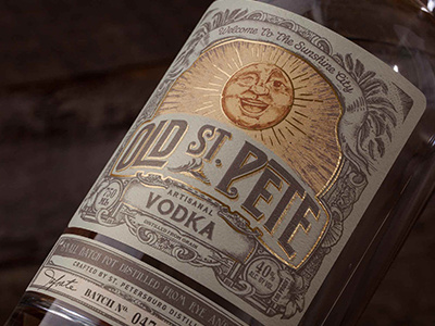 Old St. Pete Craft Spirits 1900s distillery florida gin gold foil label design liquor liquor label rum vintage vodka whiskey