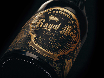 Royal Mead Label Design copper foil embossing gold foil honey mead honey wine label design photography