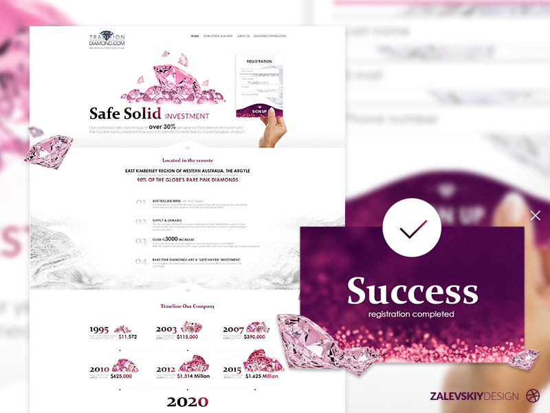 Redesign landing page for mining pink diamonds pink zalevskiy design web design landing page dribbble diamond