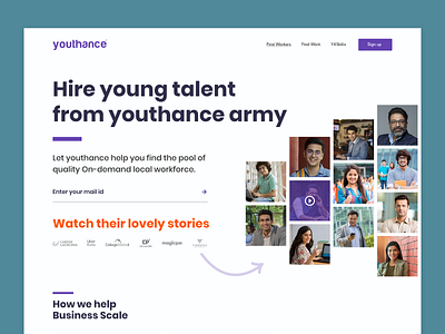 Youthance- Landing Page Design design illustration job listing journey minimal professional design purple typography ui ux web website youth
