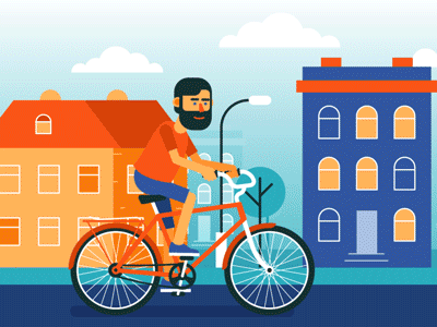 Positive cyclist on a red bicycle animation bicycle bike biker cartoon city cyclist cyclists flat man sport street transport