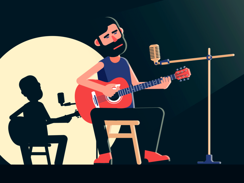 Musician guitarist singer animation acoustic guitar animation bard bearded man guitar guitarist microphone performance rock star rocks scene singer song unplugged