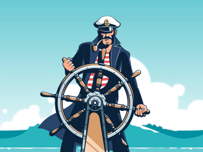Sea Captain at the helm with blue ocean waves 2d after effects animation captain cartoon marine maritime motion graphics nautical ocean sailor sea seaman seascape waves