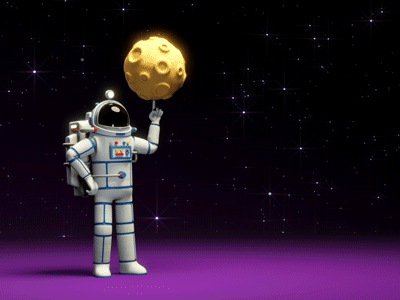 3d spaceman and moon