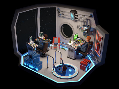3d low-poly spaceship cabin