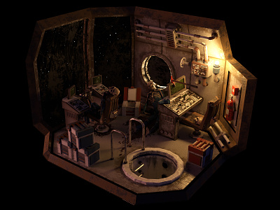 3d abandoned spaceship cabin 3d 3d art abandoned blender cabin game game art horror low-poly old rusty space spaceship textured