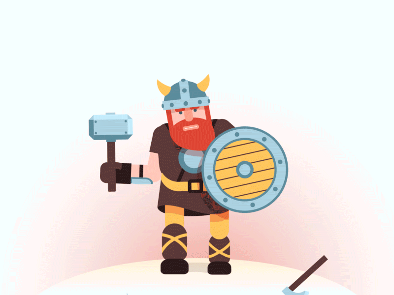 Cartoon Viking with Hammer battle battlefield bearded cartoon art flat hammer helmet knights looped mjolnir nordic norman scandinavian viking walking warlike warriors