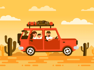 Family travels by car boy car cartoon child drive driver family father flat happy jeep journey road travel trip vehicle