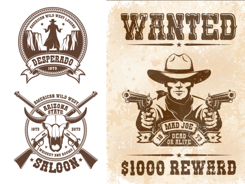 Wild West Cowboy Bandit american authentic bandit cowboy cowboy skull gun gunfighter poster print retro skull stamp vintage wanted western wild west