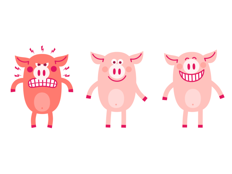 Pinkpigo - funny pig angry cartoon character emoji funny laughing pig piggy ping smile smiles sticker waving hand