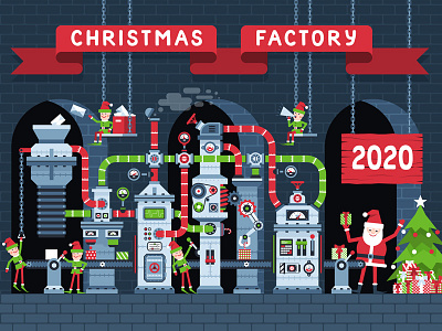 Christmas factory conveyor with working elves