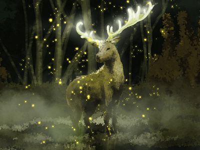 Lonely 🦌 adobe photoshop animal concept antler character concept art concept illustration deeillustration deer digital art digital painting digitalart environmental fantasy art illustration landscape landscape illustration night realistic