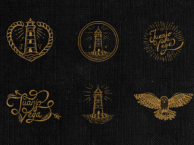 Stamps branding handrawn illustrations lettering lighthouse logo oldschool stamps