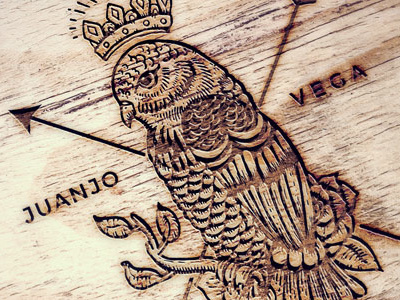 King owl in a wooden box branding handmade handrawn illustration king logo oldschoo owl vintage