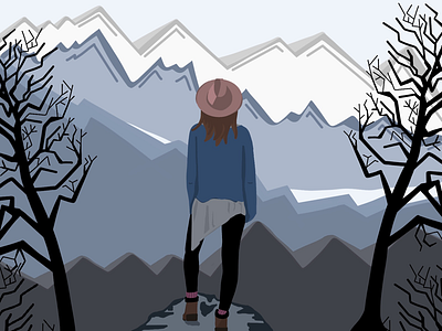 Adventure time flat illustration mountain nature travel woman