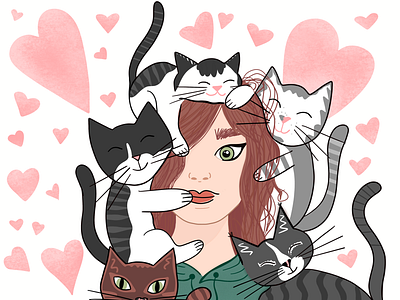 1 cat 2 cat 3 cat 4 cat 5 cats! animal cat color design illustration woman