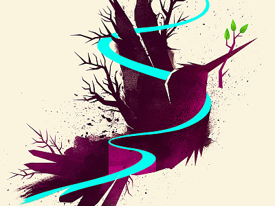 Regrowth bird digital gradient leaf leaf. texture nature watercolor