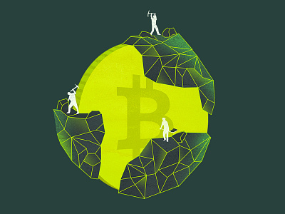 Mining Bitcoin abstract coin crypto cryptocurrency editorial green icon illustration web