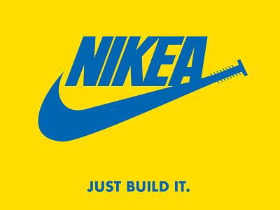 Nike X Ikea blue brand build it combine funny logo meme what yellow