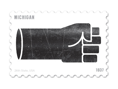 Michigan Stamp design fist illustration joe lewis philately stamp vector