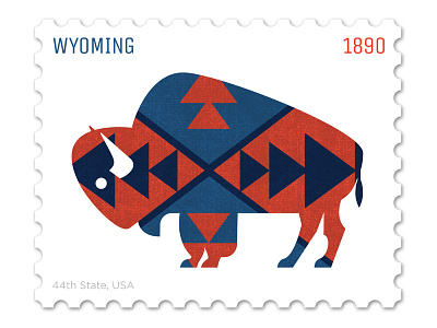 Wyoming Stamp buffalo design illustration philately stamp vector