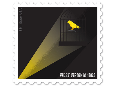 West Virginia Stamp canary coal mine design flat illustration philately stamp vector