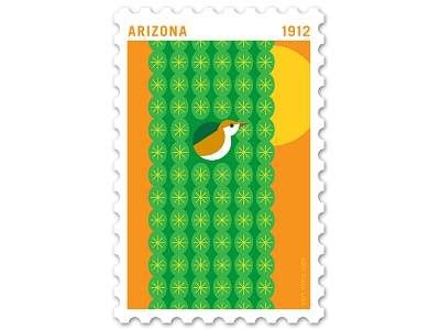 Arizona Stamp cactus wren design flat illustration philately stamp vector