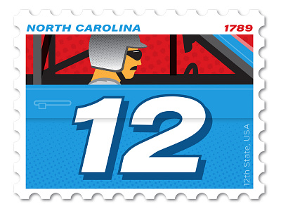 North Carolina Stamp design illustration nascar petty philately stamp vector