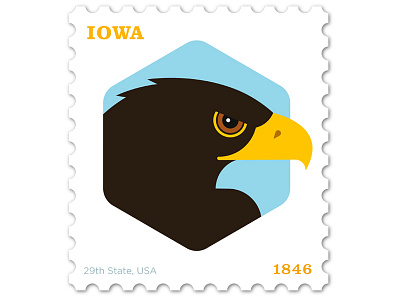 Iowa Stamp bird of prey design flat hawk illustration philately stamp vector