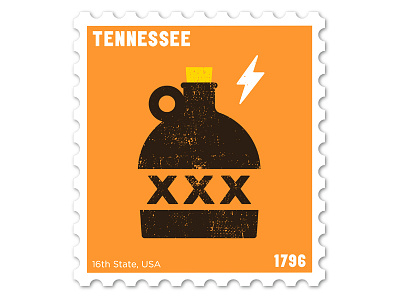 Tennessee Stamp design flat illustration lighten bolt moonshine philately stamp vector