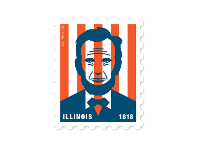 Illinois Stamp design flat illustration lincoln philately stamp vector