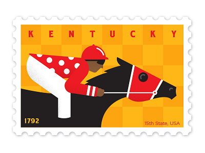 Kentucky Stamp design flat horse illustration jockey philately stamp vector