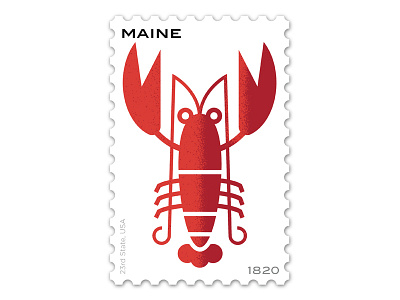 Maine Stamp design illustration lobster m philately stamp typogrpahy vector