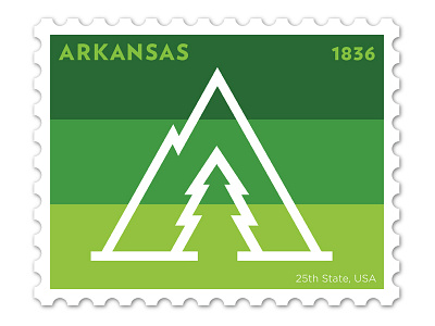 Arkansas Stamp a design flat illustration mountain philately stamp tree vector