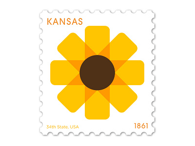 Kansas Stamp design flat illustration philately stamp sun sunflower vector