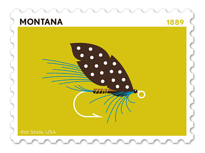 Montana Stamp design fly hook illustration lure philately stamp