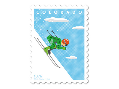 Colorado Stamp design downhill skier illustration philately stamp vector