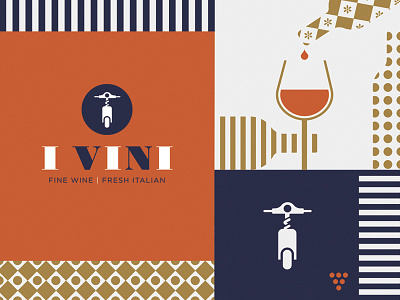 I Vini Wine Bar branding cork screw design grapes identity illustration vespa wine