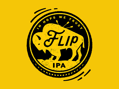 Flip IPA arrows beer bison buffalo coin design illustration nickel