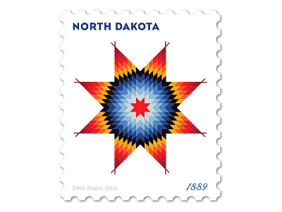North Dakota Stamp design illustration morning star native american pattern philately vector stamp
