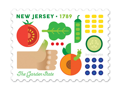 New Jersey Stamp design flat fruit garden green thumb illustration philately stamp vector vegetables