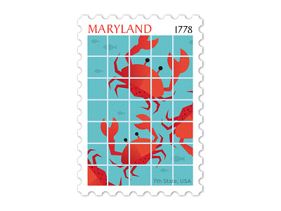 Maryland Stamp caught crab design fish illustration ocean philately stamp vector