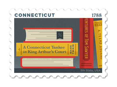 Connecticut Stamp books connecticut design flat illustration mark twain philately samuel clemens stamp