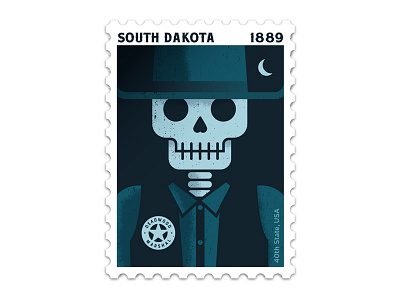 South Dakota Stamp badge cowboy design illustration moon philately sheriff skeleton south dakota stamp vector western