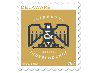 Delaware Stamp arrow delaware design eagle flat illustration laurel philately stars vector