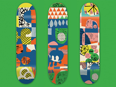 No Comply decks collage design gesture roughs shapes skateboard sketch spray paint