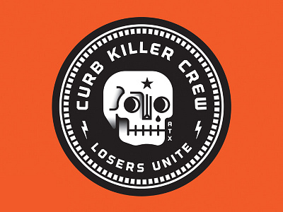 Curb Killer Crew badge blood crew design illustration lightening bolt lonestar parking block skateboarding skull star vector