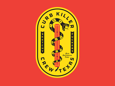 Curb Killer Crew badge curb design illustration rattlesnake skateboarding texas vector