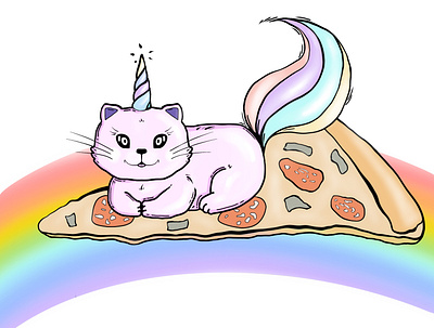 Unicor cat on the pizza art book cartoon cartoon character cat character design freehand art illustration portrait unicorn